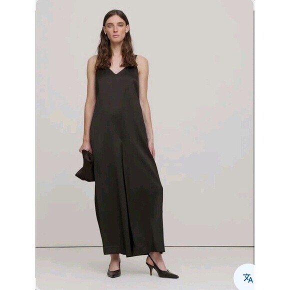 Banana Republic Italian Satin Wide-Leg Jumpsuit Size XL Viscose Wool Dark Brown - Picture 2 of 12